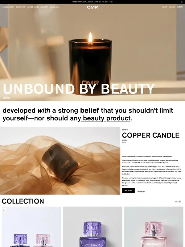 Каталог OMR Beauty, тематика — Красота, цвета — Белый, Черный, Серый, стиль — Минимализм, типографика — Без засечек, Декоративные