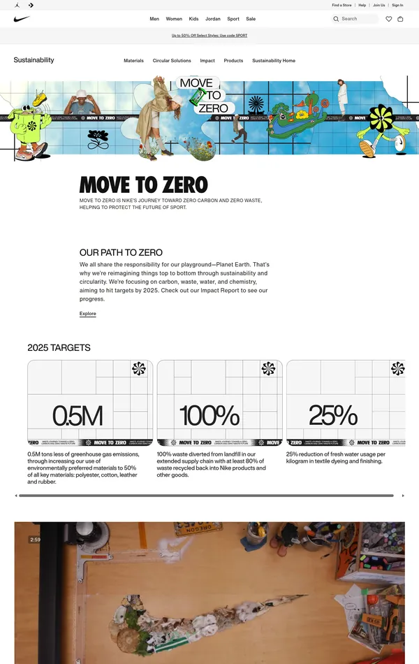 Страница о компании Nike, тематика — Одежда, цвета — Белый, Серый, стиль — Рисованный, Корпоративный, типографика — Без засечек