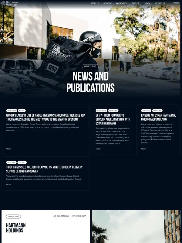 Новости Hartmann Holdings, тематика — Бизнес и профессиональные услуги, цвета — Белый, Черный, Серый, стиль — Корпоративный, Минимализм, типографика — Без засечек