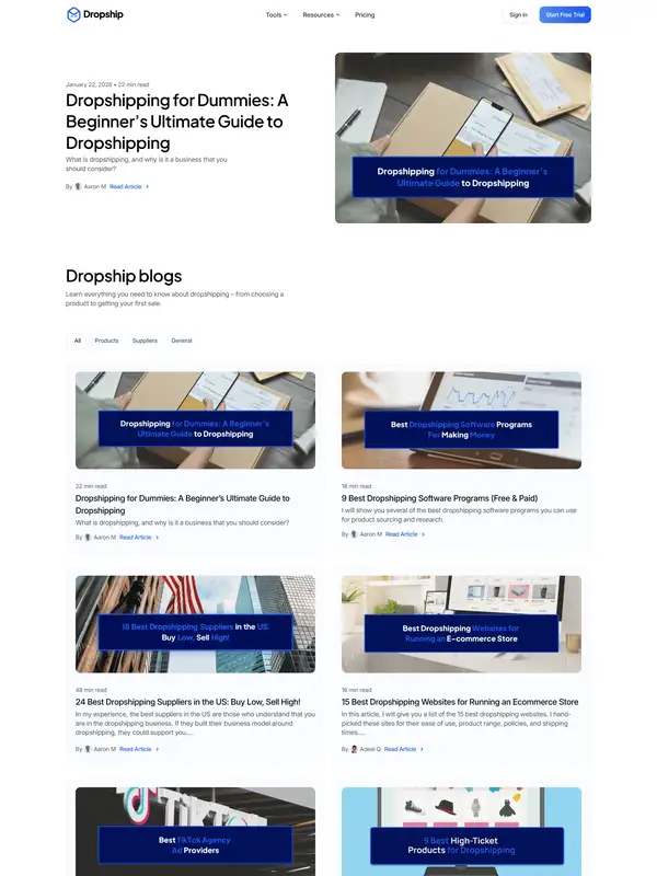 Блог Dropship, тематика — SaaS, цвета — Белый, Серый, Синий, стиль — Корпоративный, Минимализм, типографика — Без засечек