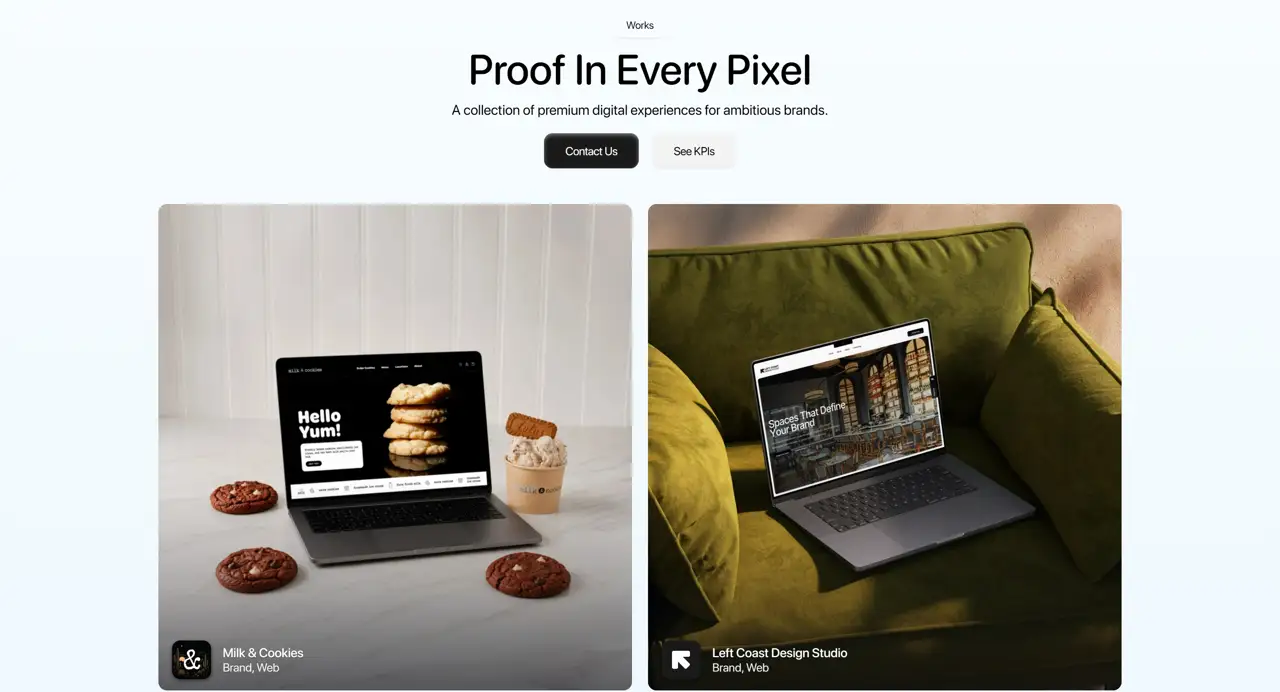 Секция «Портфолио» с сайта https://www.upsunday.co/, тематика — Дизайн, цвета — Белый, Черный, Серый, стиль — Минимализм, типографика — Без засечек