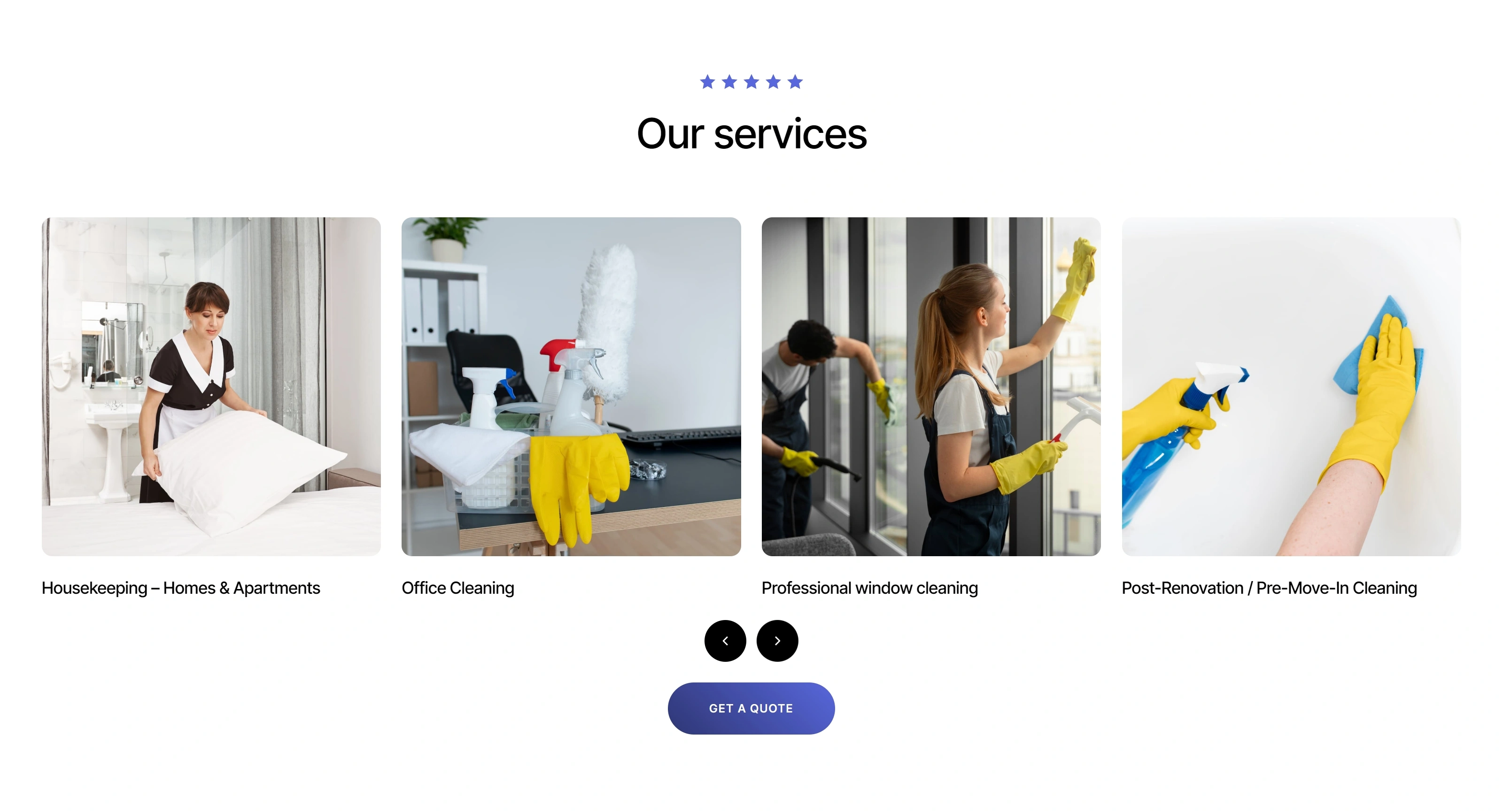 Cleaning Touch Service Секция «Услуги» с сайта https://cleaningtouchservice.co.il/en, тематика — Бизнес и профессиональные услуги, цвета — Белый, Серый, стиль — Корпоративный, Минимализм, типографика — Без засечек