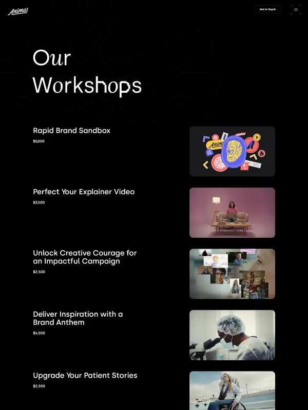 Услуги Animus Studios, тематика — Агентство , цвета — Черный, стиль — Минимализм, типографика — Без засечек, Декоративные