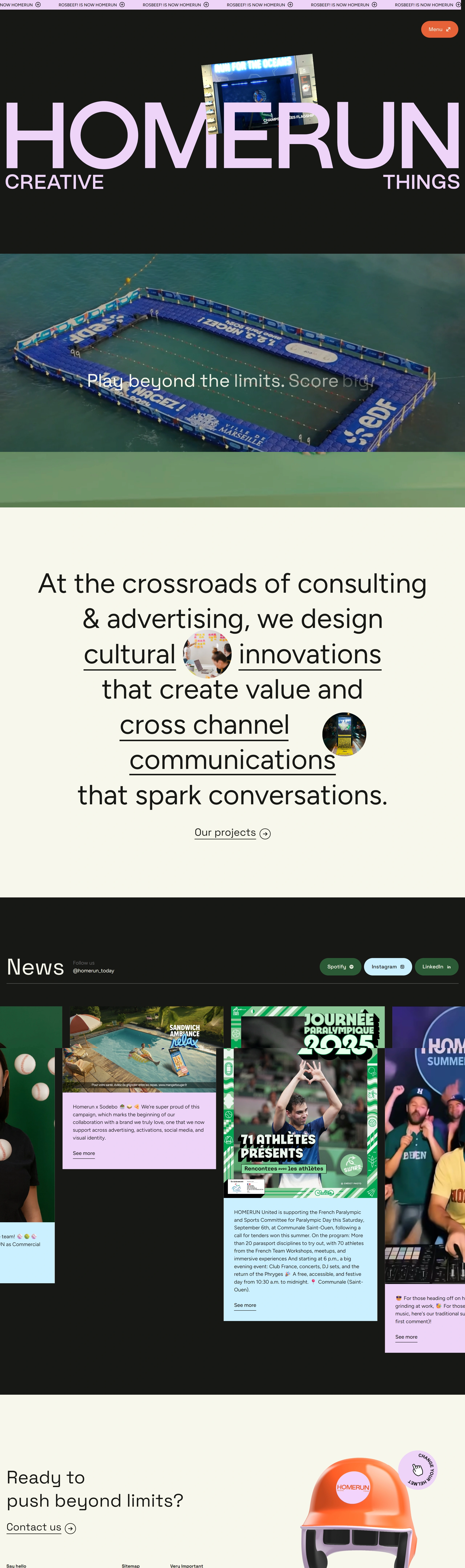 HOMERUN Главная HOMERUN, тематика — Агентство , цвета — Белый, Черный, Серый, стиль — Фестивальный, Типографика, типографика — Без засечек, Декоративные