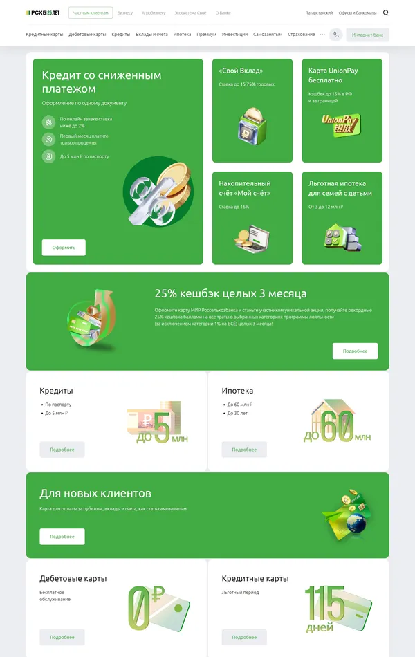 Услуги Россельхозбанк, тематика — Финансы, цвета — Белый, Серый, Зеленый, стиль — Корпоративный, типографика — Без засечек