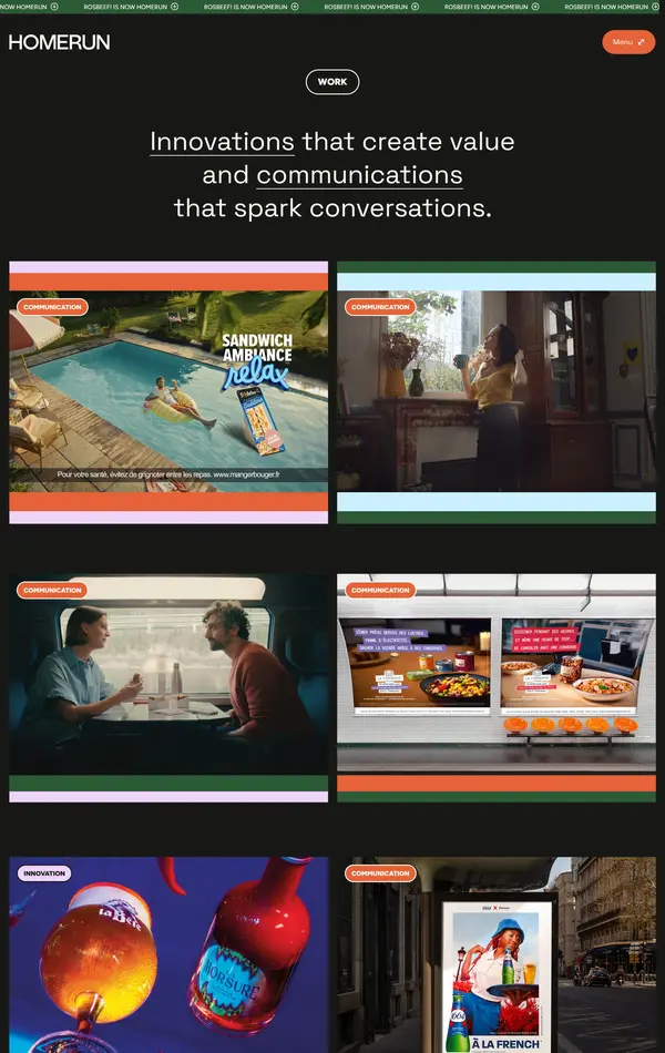 Портфолио HOMERUN, тематика — Агентство , цвета — Черный, Серый, стиль — Фестивальный, типографика — Без засечек