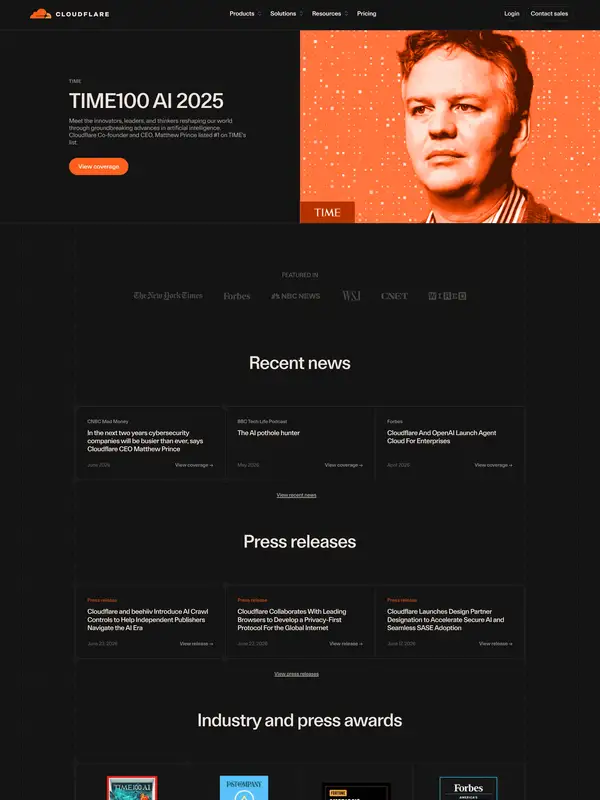 Новости Cloudflare, тематика — IT и программное обеспечение, цвета — Черный, Красный, стиль — Корпоративный, Минимализм, типографика — Без засечек