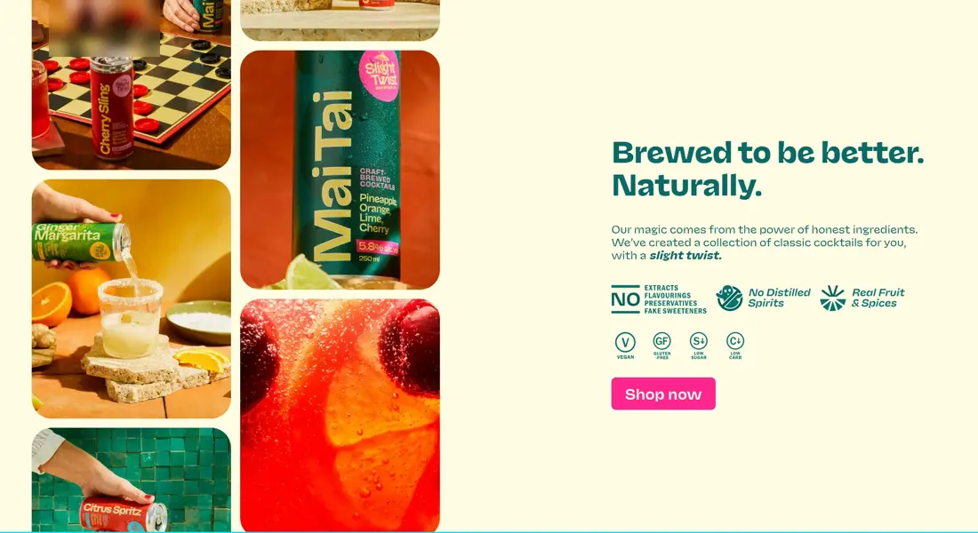 Секция «Призыв к действию» с сайта https://www.slight-twist.co.nz/, тематика — Еда и напитки, цвета — Белый, стиль — Корпоративный, типографика — Без засечек