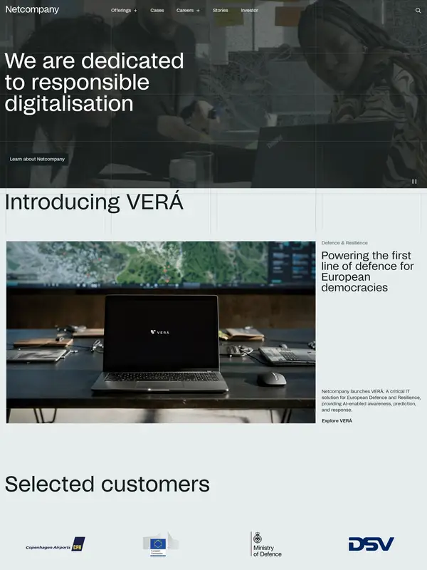 Главная Netcompany, тематика — IT и программное обеспечение, цвета — Белый, Черный, Серый, стиль — Корпоративный, Минимализм, типографика — Без засечек