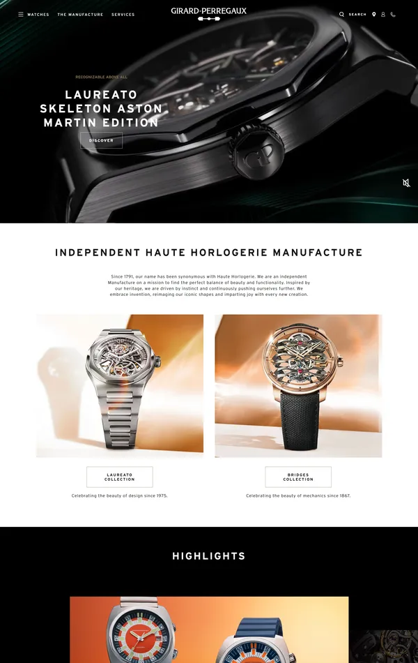 Главная Girard-Perregaux, тематика — Интернет-магазин, цвета — Белый, Черный, Серый, стиль — Корпоративный, Минимализм, типографика — Без засечек