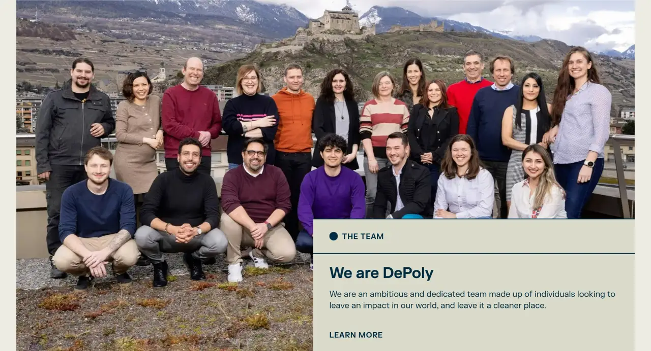 Секция «Команда» с сайта https://www.depoly.co/, тематика — Другое, цвета — Белый, Черный, Серый, стиль — Корпоративный, Минимализм, типографика — Без засечек