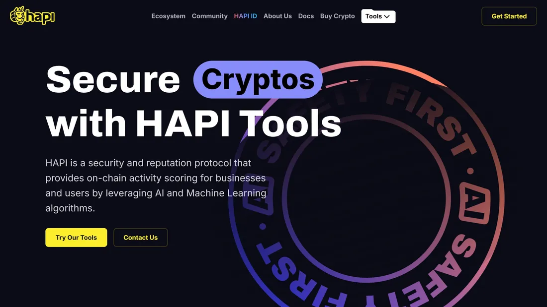 Секция «Призыв к действию» с сайта https://hapi.one/, тематика — Крипто  и блокчейн, цвета — Черный, стиль — Корпоративный, Типографика, типографика — Без засечек