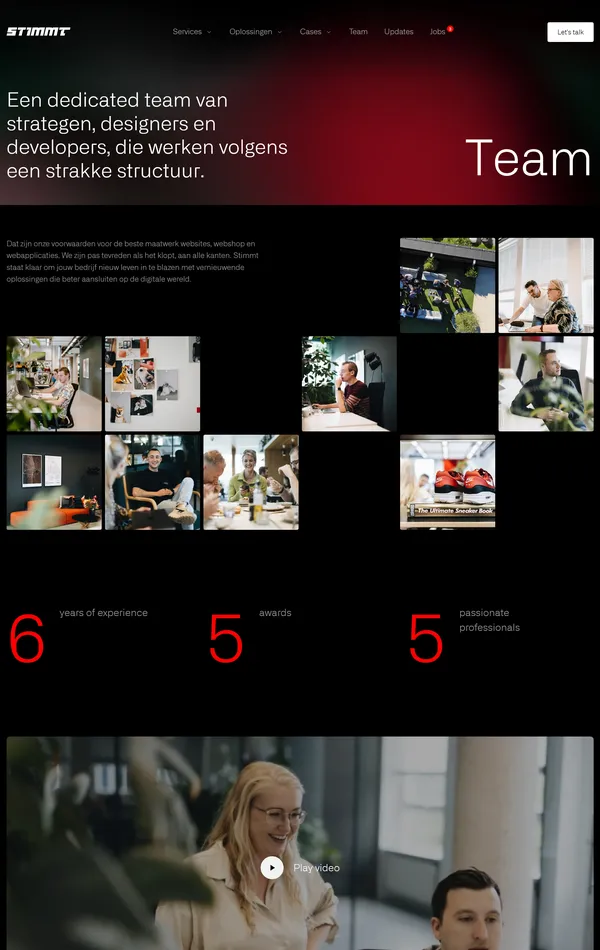 Страница о компании Stimmt, тематика — Агентство , цвета — Черный, Серый, стиль — Корпоративный, типографика — Без засечек