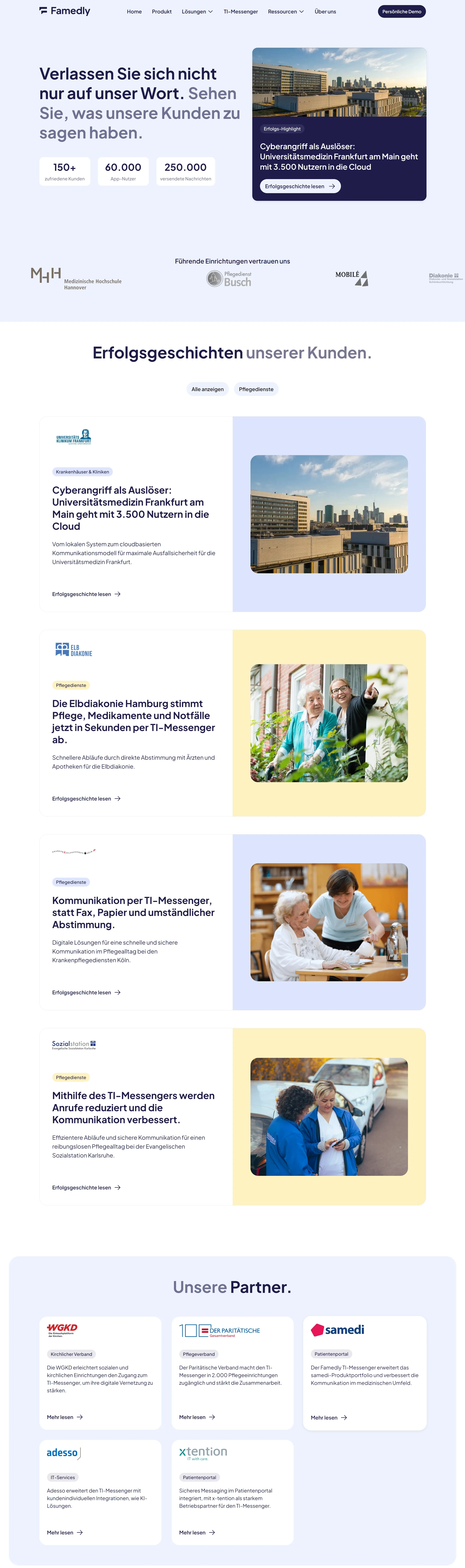 Famedly Страница о компании Famedly, тематика — IT и программное обеспечение, цвета — Белый, стиль — Корпоративный, типографика — Без засечек