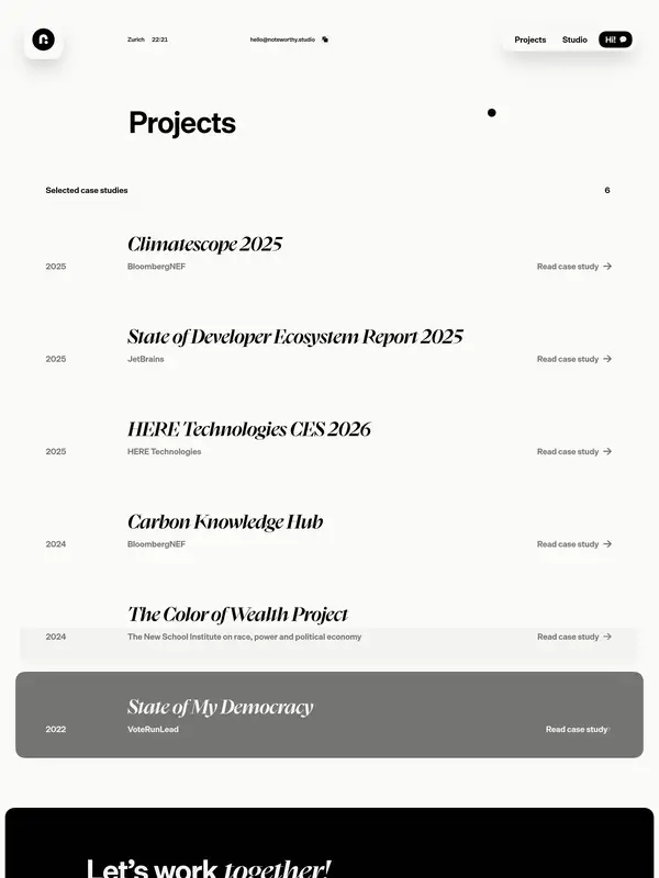 Портфолио noteworthy studio, тематика — Дизайн, цвета — Белый, Черный, Серый, стиль — Минимализм, типографика — Без засечек, Декоративные