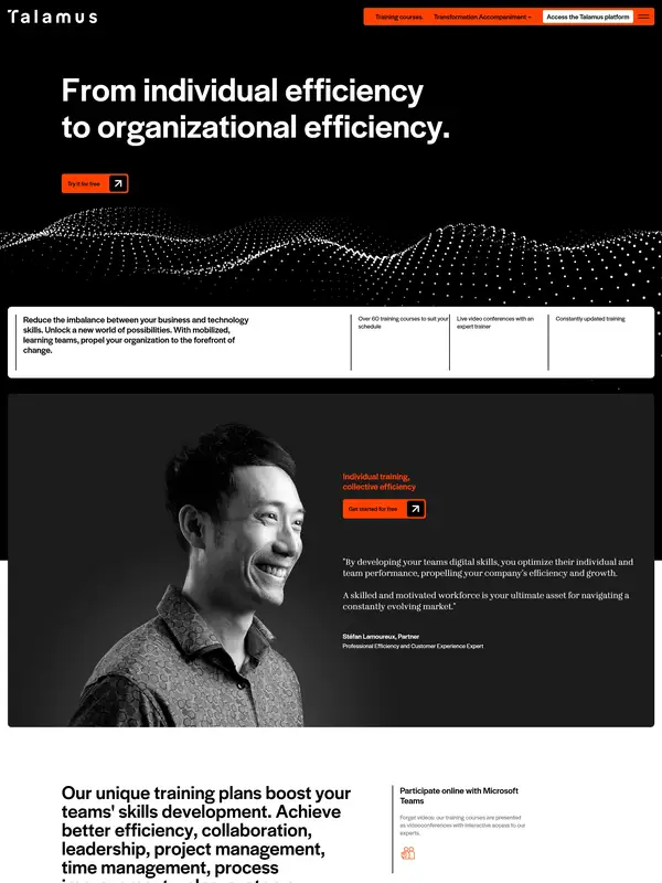 Лендинг Talamus, тематика — SaaS, цвета — Белый, Черный, стиль — Корпоративный, Минимализм, типографика — Без засечек