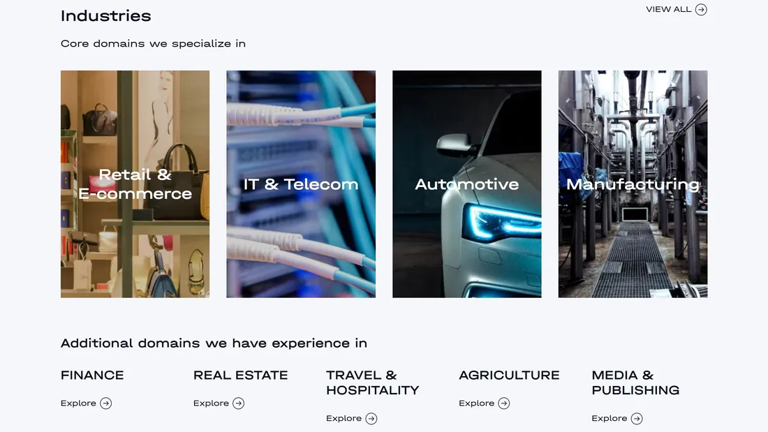 Секция «Услуги» с сайта https://seclgroup.com/, тематика — Бизнес и профессиональные услуги, цвета — Белый, Черный, Серый, стиль — Корпоративный, типографика — Без засечек