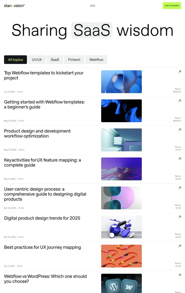Блог StanVision, тематика — SaaS, цвета — Белый, Черный, стиль — Корпоративный, типографика — Без засечек