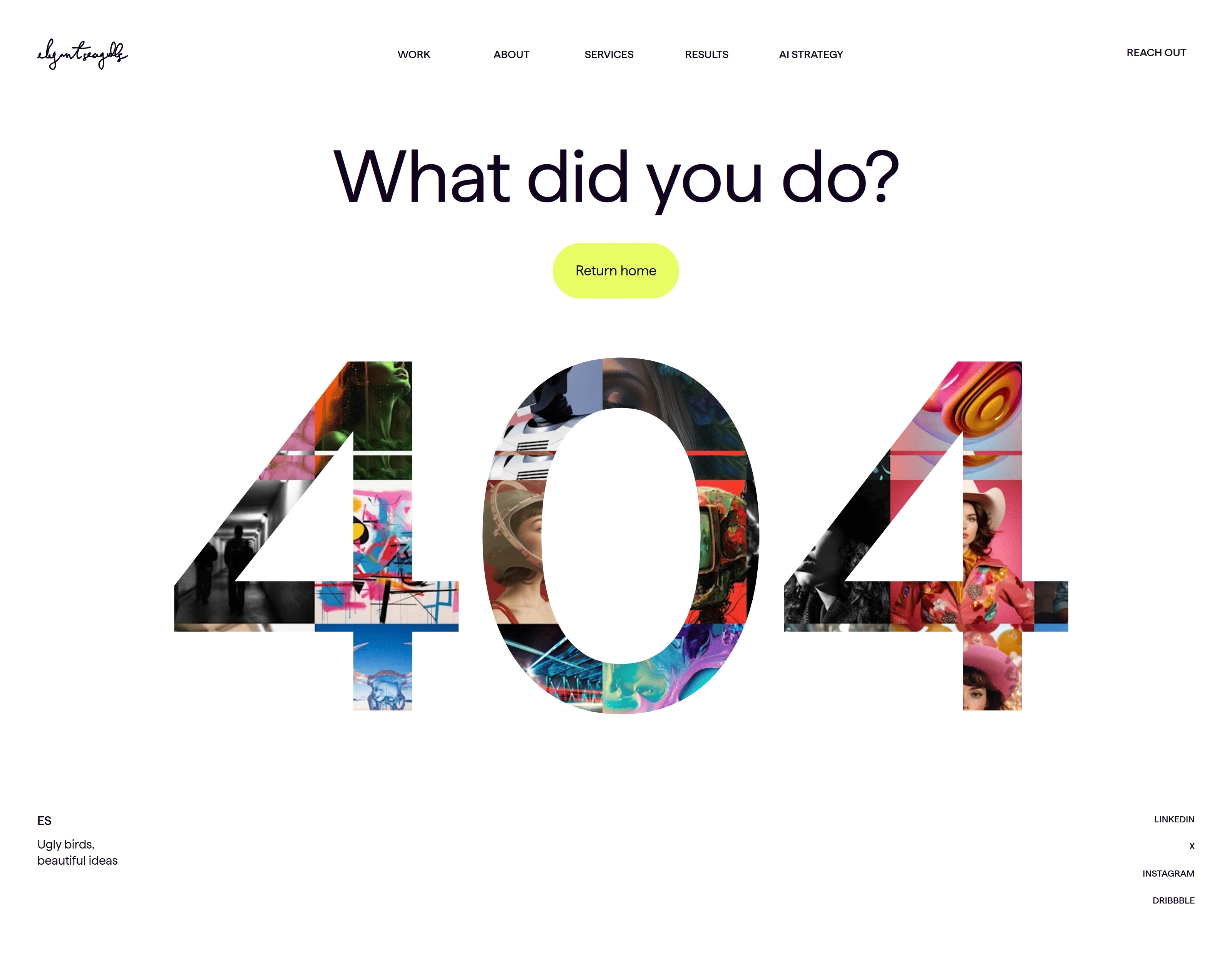 Elegant Seagulls 404-страница Elegant Seagulls, тематика — Агентство , цвета — Белый, Черный, Серый, стиль — Минимализм, Типографика, типографика — Без засечек, Рукописные