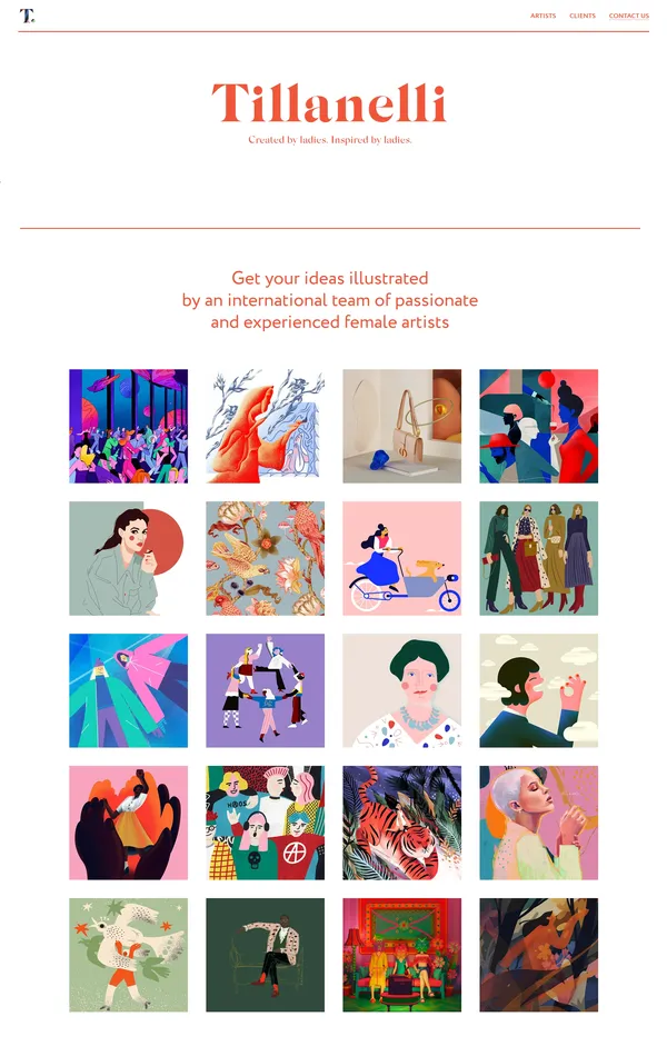Лендинг TILLANELLI, тематика — Дизайн, цвета — Белый, стиль — Рисованный, типографика — Без засечек