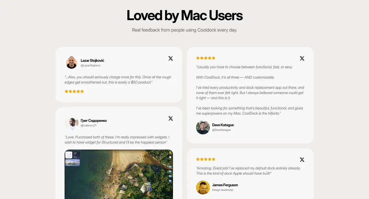 Секция «Отзывы» с сайта https://www.dock.cool/, тематика — SaaS, цвета — Белый, стиль — Карточный, Минимализм, типографика — Без засечек