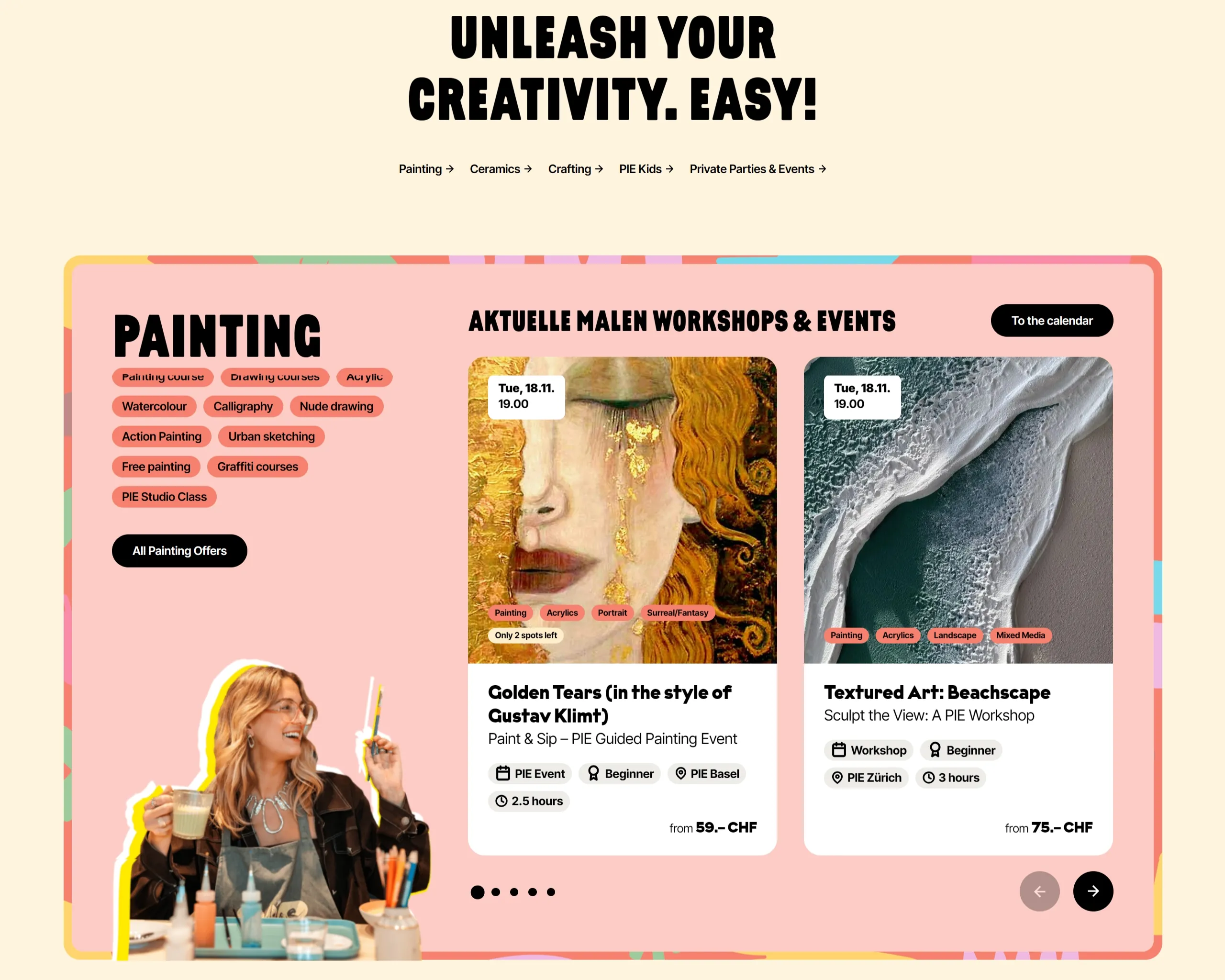 Paint It Easy Секция «Услуги» с сайта https://paintiteasy.ch/en/, тематика — Мероприятия, Искусство, цвета — Белый, Серый, стиль — Брутализм, типографика — Без засечек, Декоративные