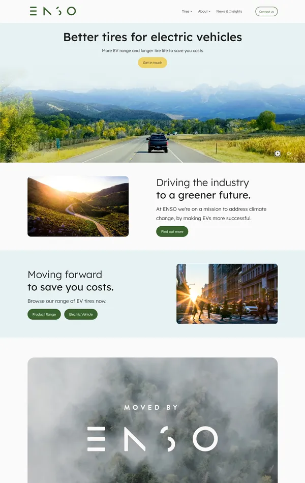 Главная Enso, тематика — Производство, цвета — Белый, Серый, стиль — Корпоративный, типографика — Без засечек