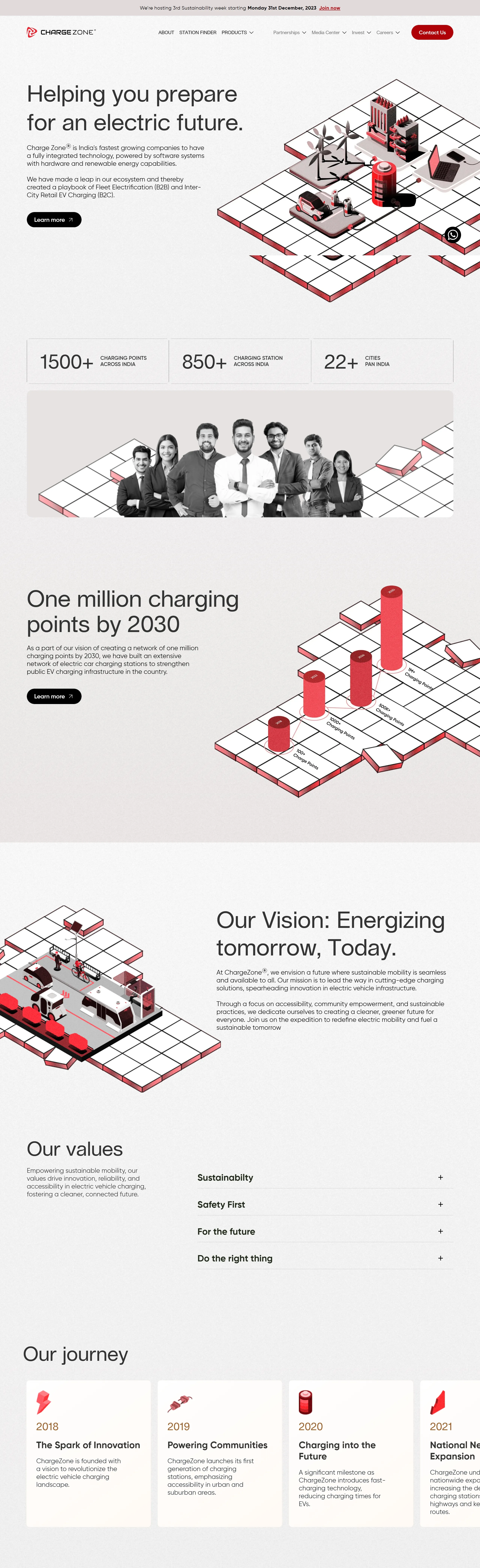 Страница о компании ChargeZone, тематика — Продукт, Логистика, цвета — Белый, стиль — Корпоративный, Минимализм, Полигональный, типографика — Без засечек