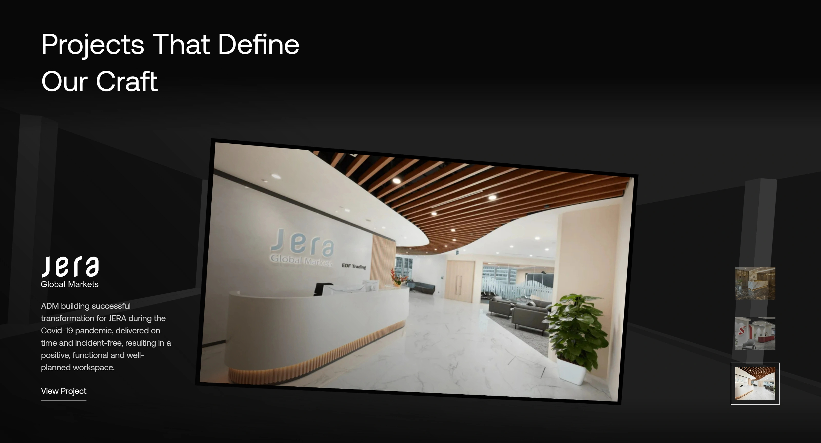 ADM Design and Build Секция «Портфолио» с сайта https://www.admdesign.com.sg/, тематика — Дизайн, цвета — Черный, Серый, стиль — Корпоративный, Минимализм, типографика — Без засечек
