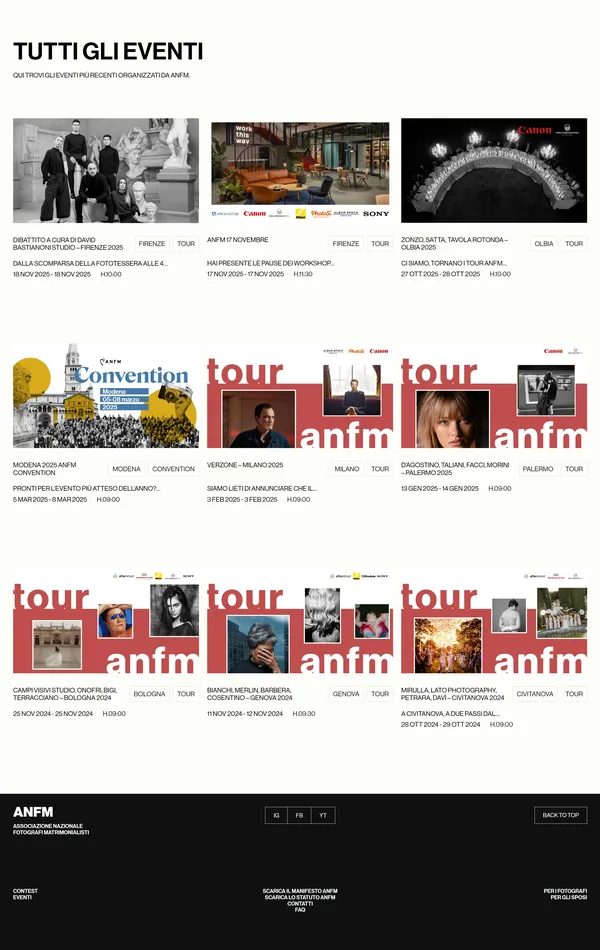 Каталог Associazione Nazionale Fotografi Matrimonialisti, тематика — Мероприятия, цвета — Белый, Черный, Серый, стиль — Типографика, типографика — Без засечек