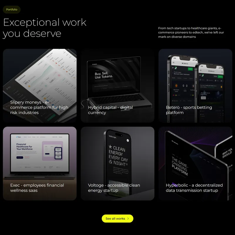 Секция «Кейсы» с сайта https://subscription.handmade.company/, тематика — Дизайн, IT и программное обеспечение, цвета — Черный, стиль — Минимализм, типографика — Без засечек