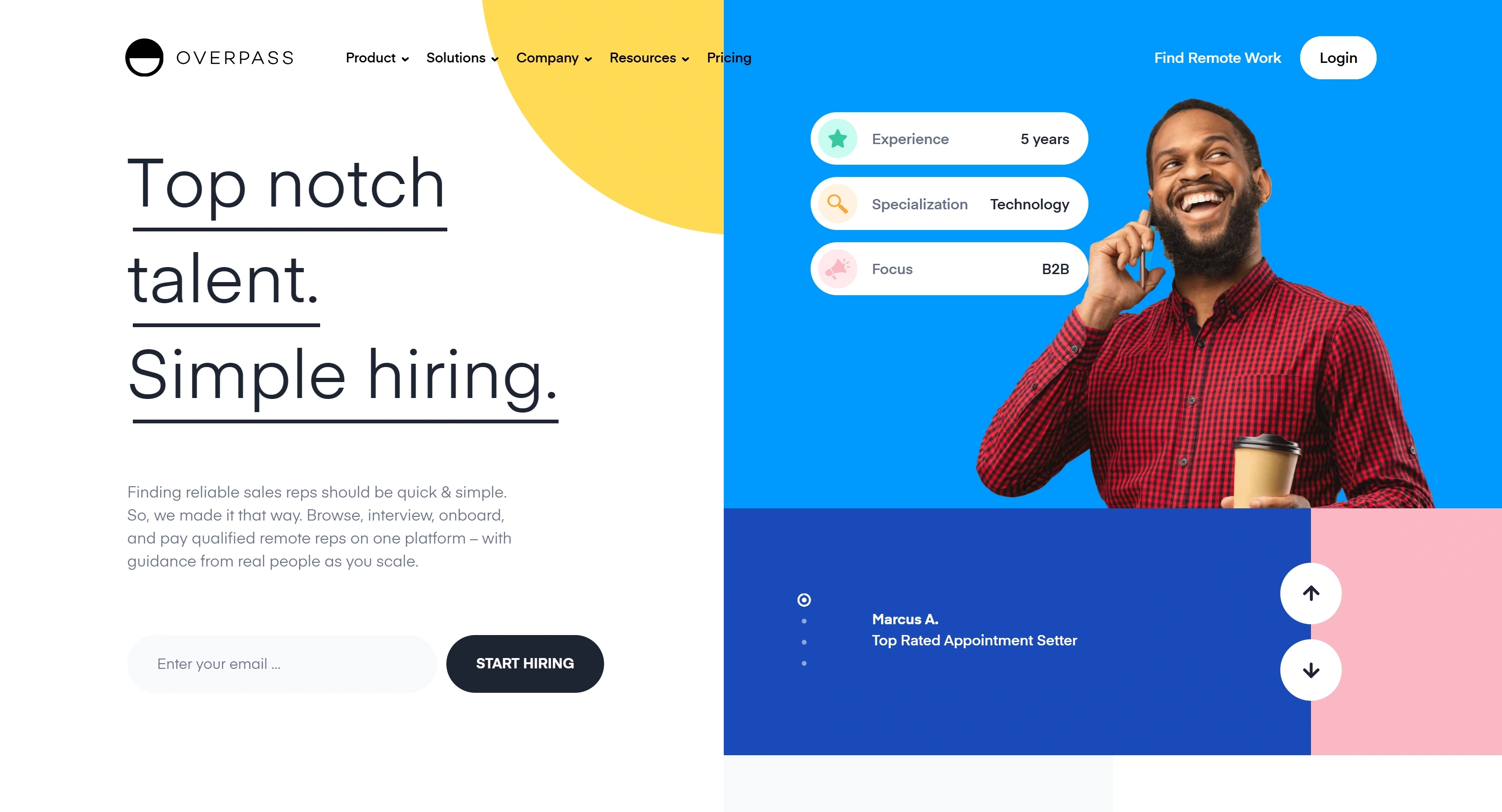Overpass Секция «Первый экран» с сайта https://www.overpass.com/, тематика — SaaS, цвета — Белый, Синий, стиль — Корпоративный, Минимализм, типографика — Без засечек