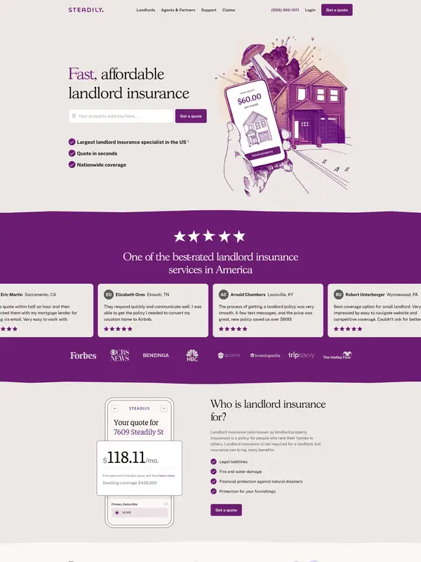 Лендинг Steadily, тематика — Недвижимость, цвета — Белый, Серый, стиль — Корпоративный, Минимализм, типографика — С засечками, Без засечек