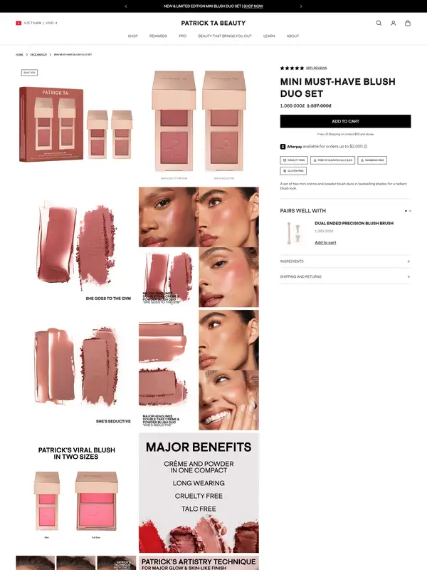 Продукт Patrick Ta Beauty, тематика — Красота, цвета — Белый, Серый, Розовый, стиль — Минимализм, типографика — Без засечек