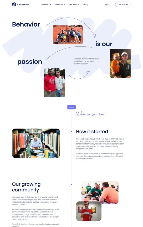 Страница о компании LiveSchool, тематика — Образование, цвета — Белый, стиль — Корпоративный, типографика — Без засечек