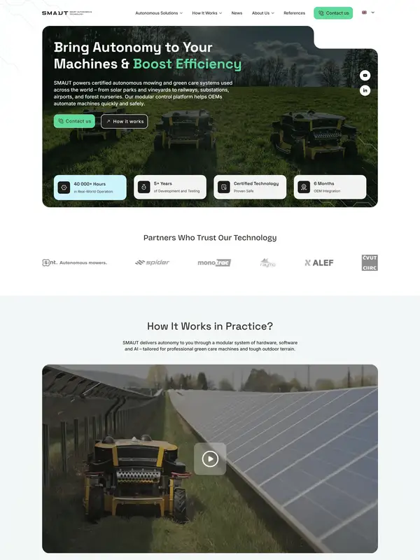 Главная SMAUT, тематика — IT и программное обеспечение, цвета — Белый, Черный, Серый, стиль — Корпоративный, Минимализм, типографика — Без засечек