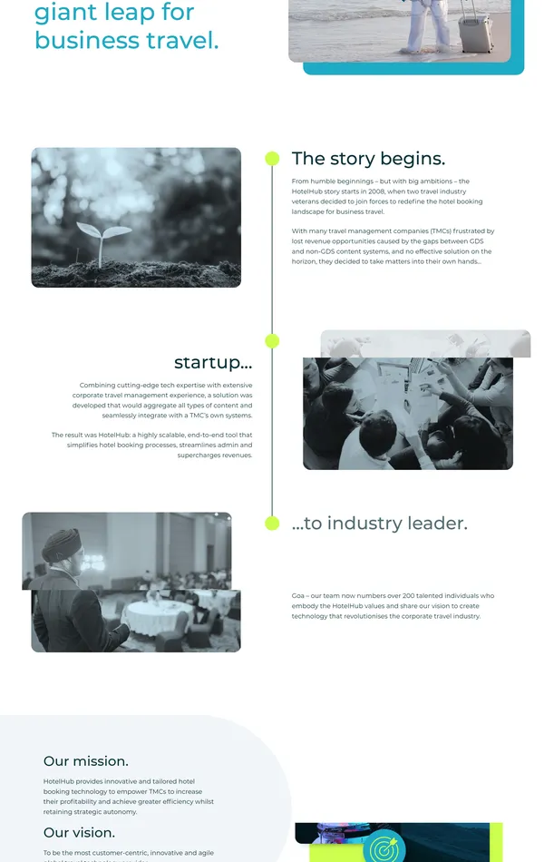Страница о компании HotelHub, тематика — Путешествия и туризм, цвета — Белый, Серый, стиль — Корпоративный, типографика — Без засечек
