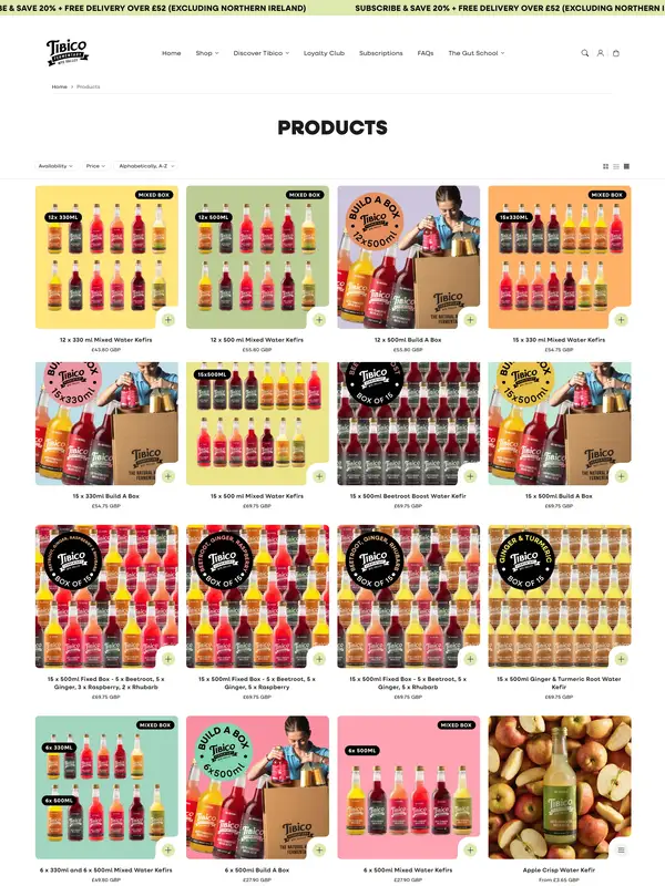 Каталог Tibico Fermentary, тематика — Здоровье и фитнес, цвета — Белый, Серый, Коричневый, стиль — Карточный, типографика — Без засечек