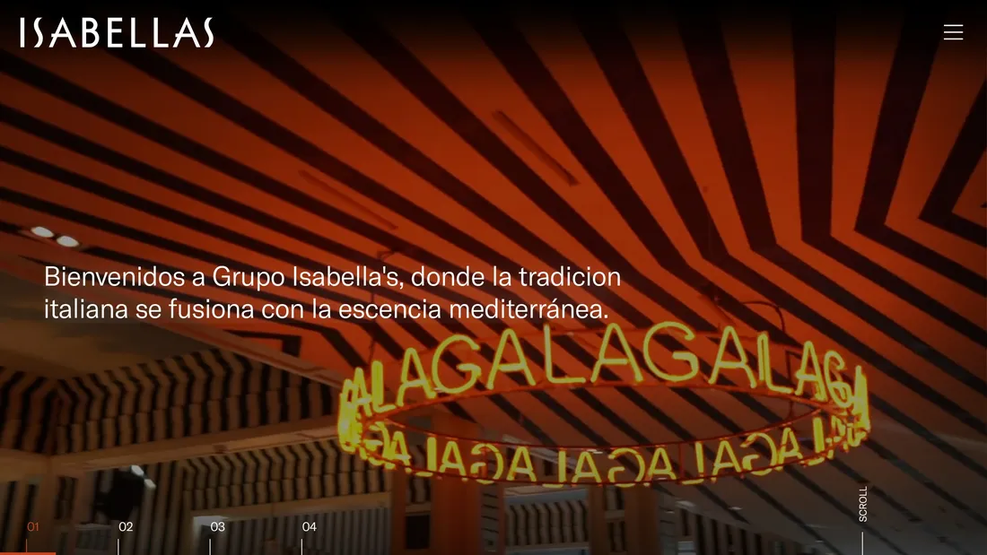 Секция «Первый экран» с сайта https://grupoisabellas.com/es/, тематика — Путешествия и туризм, Развлечения, цвета — Черный, Коричневый, стиль — Корпоративный, типографика — Без засечек