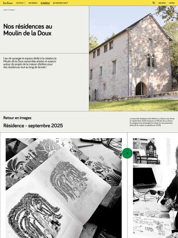 Многостраничный сайт Editions La Doux, тематика — Искусство, цвета — Белый, Серый, Розовый, стиль — Минимализм, Органический и природный, типографика — С засечками, Декоративные
