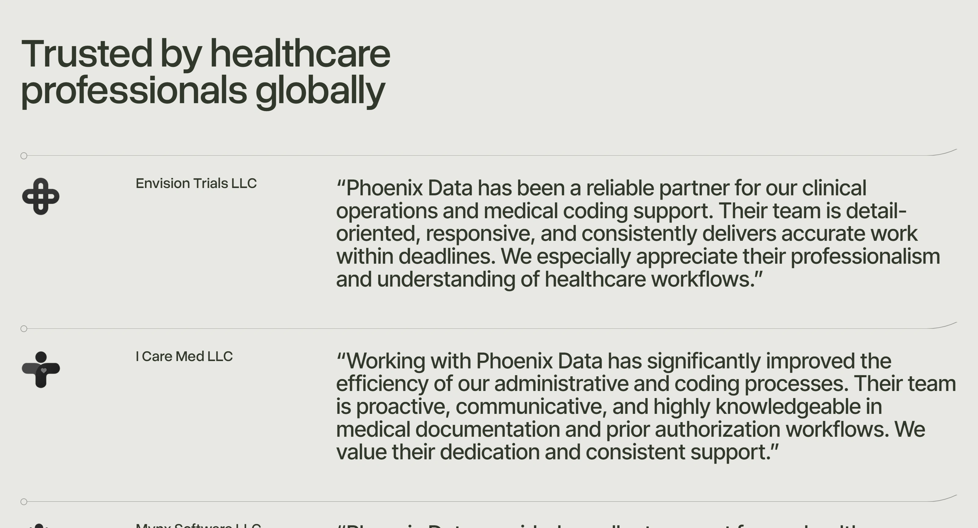 Phoenix Data Секция «Отзывы» с сайта https://www.phoenixdata.am/, тематика — Бизнес и профессиональные услуги, цвета — Белый, Серый, стиль — Корпоративный, Минимализм, типографика — Без засечек