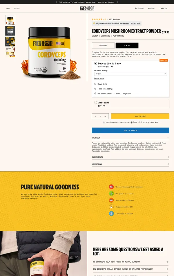 Продукт FreshCap, тематика — Интернет-магазин, Здоровье и фитнес, цвета — Белый, стиль — Корпоративный, типографика — Без засечек