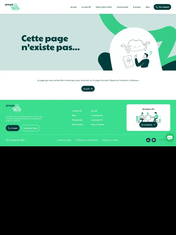 404-страница Groupe IES, тематика — Другое, цвета — Белый, Серый, Зеленый, стиль — Корпоративный, Минимализм, типографика — Без засечек