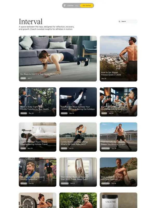 Блог Future, тематика — Здоровье и фитнес, цвета — Белый, Черный, Серый, стиль — Карточный, Минимализм, типографика — Без засечек