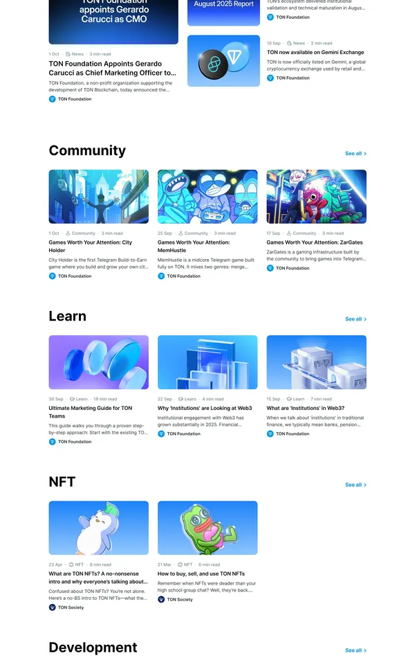 Блог TON, тематика — Крипто  и блокчейн, цвета — Белый, стиль — Корпоративный, типографика — Без засечек