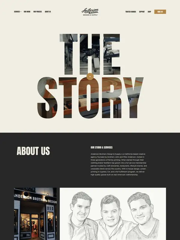 Страница о компании Anderson Bros Design, тематика — Агентство , цвета — Белый, Черный, Серый, стиль — Классический, Корпоративный, типографика — Без засечек, Декоративные