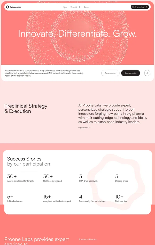Страница о компании Proone Labs, тематика — Бизнес и профессиональные услуги, цвета — Белый, Черный, Серый, Розовый, стиль — Корпоративный, типографика — Без засечек