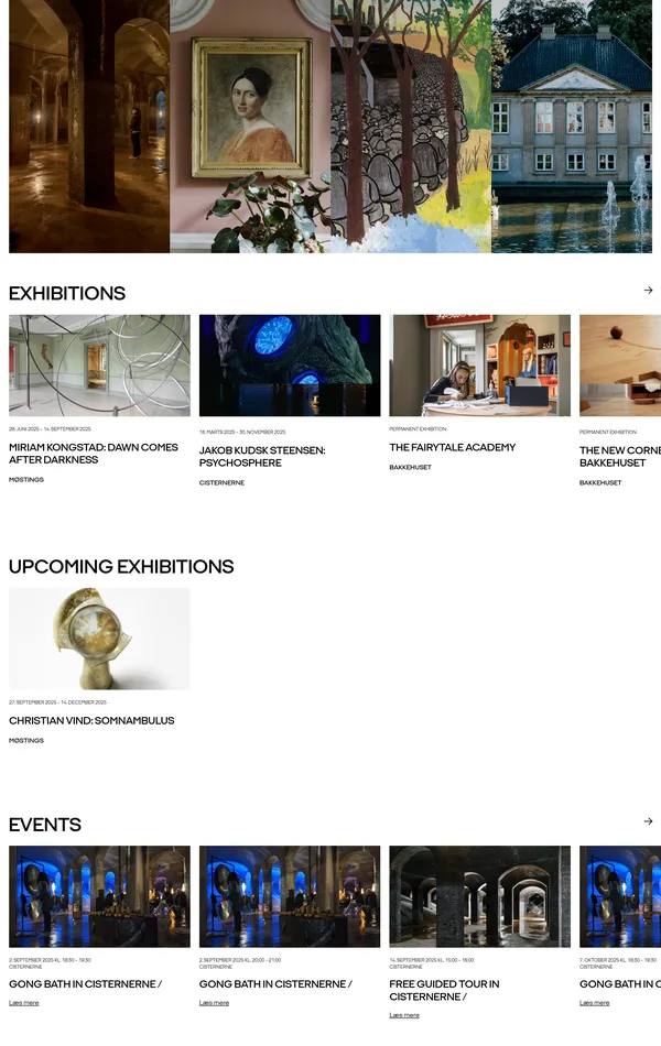 Главная Frederiksbergmuseerne, тематика — Искусство, цвета — Белый, Черный, Серый, стиль — Классический, Минимализм, типографика — Без засечек