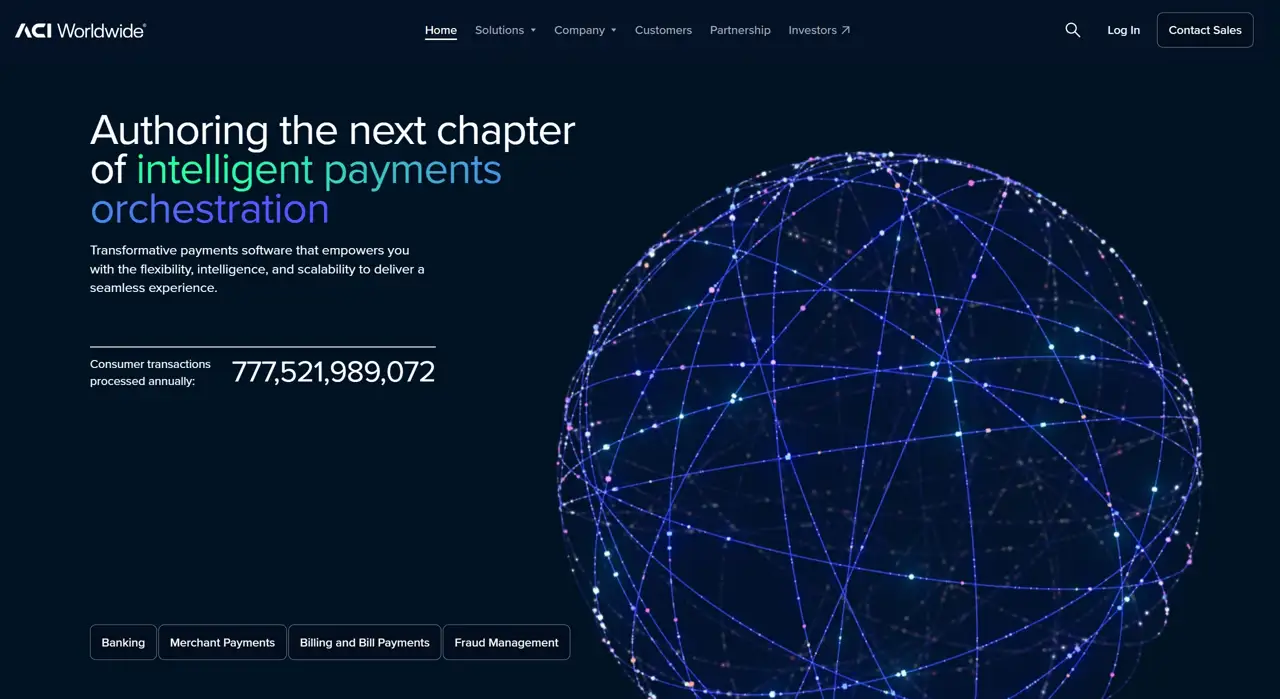 Секция «Первый экран» с сайта https://www.aciworldwide.com/, тематика — IT и программное обеспечение, цвета — Черный, стиль — Корпоративный, типографика — Без засечек