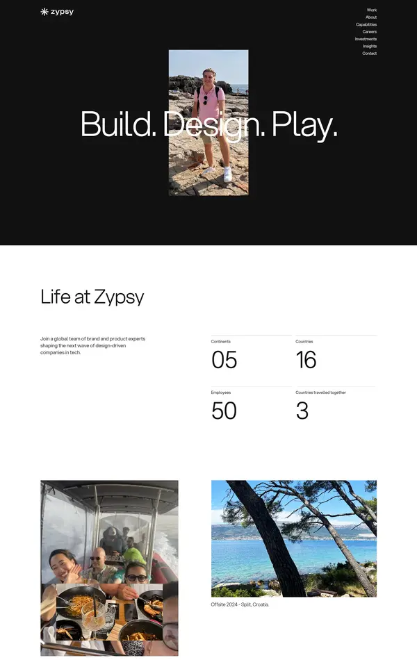 Страница о компании Zypsy, тематика — Дизайн, Бизнес и профессиональные услуги, цвета — Белый, Черный, Серый, Желтый, стиль — Корпоративный, Минимализм, типографика — Без засечек